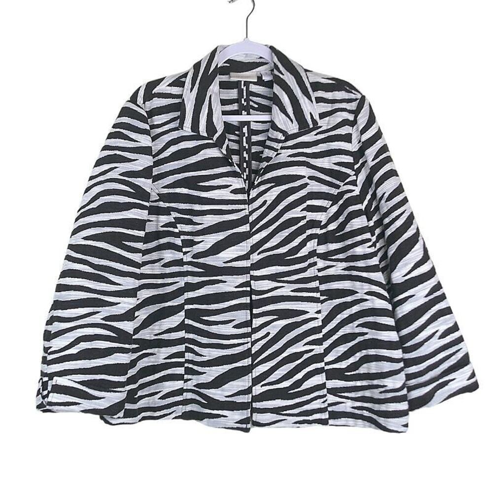 Chico's Zebra Print Brown White Casual Blazer Size XL Classic Long Sleeve